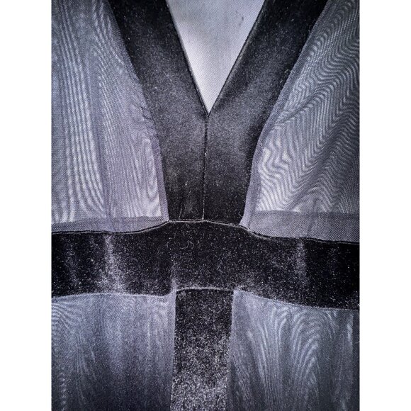 Day & Night Womens V-Neck Sheer Black Dress Medium Sexy Bodycon Velvet Trim Club - Picture 3 of 7